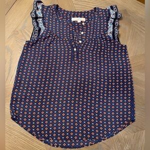 Loft flutter sleeve sleeveless tunic top floral geometric